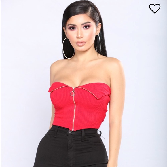 Fashion Nova Tops - Red Zip Crop Top